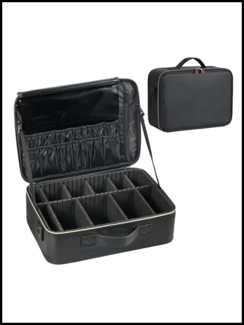 Makeup Travel Case with Dividers and Brush Storage, PU Leather, Portable